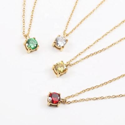 China Fashion Cute Jewelry 2021 PVD 18K Plated 1Carat Clear CZ Green Yellow Red Crystal Charm Stainless Steel Necklace For Women for sale