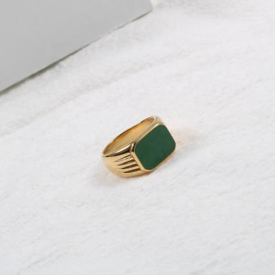 China TRENDY Mother's Women's Jewelry 18K Stainless Steel Enamel Resin Green Seal Ring for sale