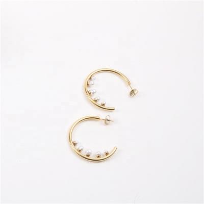 China New Fashionable Stainless Steel Jewelry 35mm Pearl Circle Waterproof Earrings With Pearls for sale