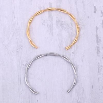 China Stainless Steel Ready To Ship Women Jewelry Stainless Steel 18K Gold Plated Open Braid Bracelet For Girl for sale