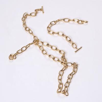 China Women Stainless Steel Long And Big CLASSIC Trendy Link Chain Necklace And Bracelet Jewelry Set for sale