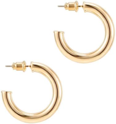 China TRENDY Stainless Steel Circle Chunky Hoop Earrings 18k Hollow Gold Plated Thick C Shape Earrings For Women Minimalist Jewelry for sale