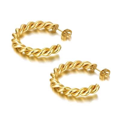 China FASHIONABLE factory direct 18K gold plated stainless steel twisted design circle earrings personal jewelry for sale