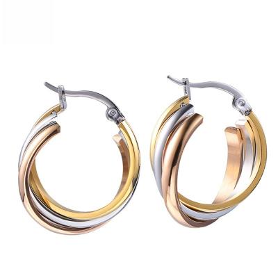 China FASHIONABLE creative design three color round circle stainless steel earrings knotted design women cut earring luxury style for sale