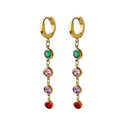 China TRENDY Long Design Non-tarnish Stainless Steel Women Earrings With Mixed Color CZ 14K Gold Plated Zircon Circle Earrings for sale