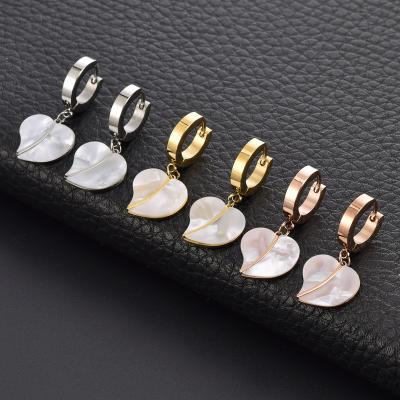 China Heart TRENDY Design High Grade Stainless Steel Fashion Shell Women Hoop Earrings 18K Natural Gold Plated for sale