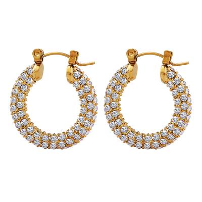 China Luxury FASHIONABLE Sparkle 18K PVD Gold Plated Shiny Part Micro Pave Stainless Steel Hoop Earring Non-tarnish Waterproof Jewelry for sale