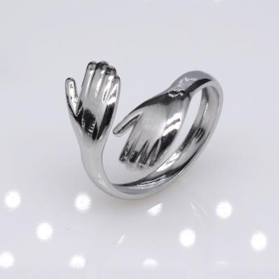 China TRENDY INS Style Hand Hug Rings Stainless Steel Couples Open Adjustable Size Hug Ring Set for sale