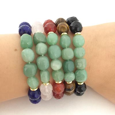 China New Design Lucky Green Aventurine Women Romantic Bracelet Stone 10MM Square Beads Stretch Healing Beads Mixed Different Relief Jewelry for sale