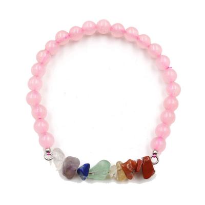 China Romantic Round Bead Bracelet with Chakra Chip Stone for Yoga Meditation Bracelet Balancing Elastic Jewelry for sale