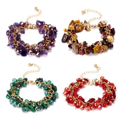 China Romantic Healing Quartz Chakra Crushed Stone Crystal Bracelet Chips Chunky Strand With Lobser Clasp And Supplement Multi Colors for sale