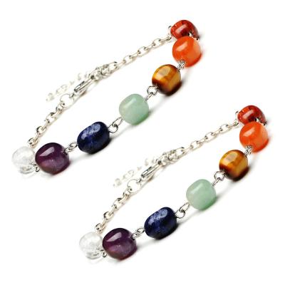 China Stone Chakra Romantic Irregular 8MM Bracelet With Metal Chain Energy Reiki Jewelry 7pcs Big Stone Handmade for sale