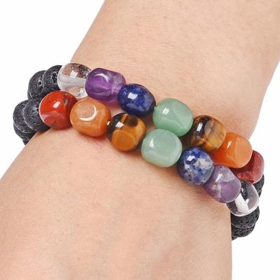 China Romantic Irregular Stone Chakra Bead Bracelet With Unique Lava Stone Yoga Healing Energy Buddha Shape Bracelet for sale