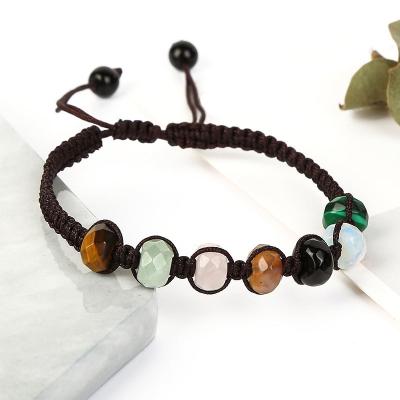 China CLASSIC adjustable mixed woven bracelet with faceted natural stone knitted stone bracelet handmade with rope and end stone for sale