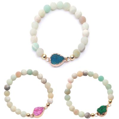 China Natural Stone Druzy Stretch Of Beads Romantic Druzy Bracelet With Healing Charm Row Druzy Teardrop Together Ball Goldtone for sale