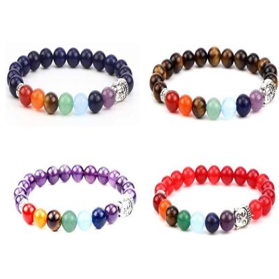 China CLASSIC Lava Bead Mixed Yoga Healing Stone Bracelet Energy Bead Bracelet 8MM Chakra Elastic Version With Buddha Charm for sale