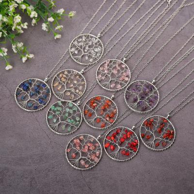 China BOHEMIA Large Tree New Chip Stone Necklace Silvertone Women Life Long Stone Pendant Necklace for sale