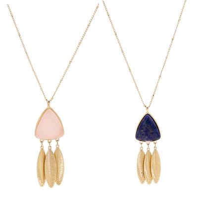 China Original Creative Cute Necklace Triangle Stone Charm With Long Leaf Chain For Goldtone Sweater Winter Jewelry for sale