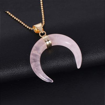 China TRENDY Genuine Stone Moon Shape Natural Unique Design Charm Pendant Necklace Gold Color With 18inch Chains Great Gift for sale