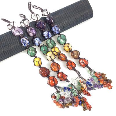 China FASHIONABLE Irregular Stone Chakra Pendant Wire Wrapped Charms Unique Design Handcrafted Knotted for sale