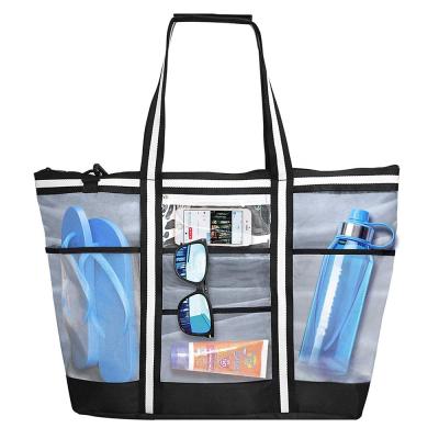 China Eco-friendly Multifunctional Storage Tote 9 Pockets Large Capacity Mesh Beach Bag for sale