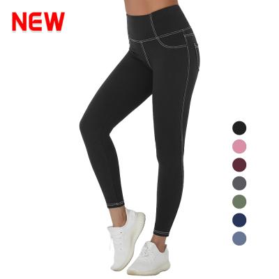 China High Waisted Anti-Static Yoga Gaiters Yoga Pants With Pockets Naked Yoga Pants Tights Fitness Pants Women for sale