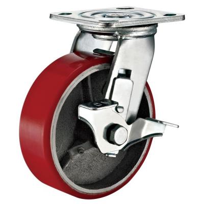 China Lockable Industrial Trolley PU Caster Wheel With Plate Fitting 4 Inches for sale