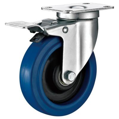 China Blue Elastic Rubber Industrial Caster Wheels With Barkes Customized Color for sale