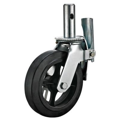 China 8 Inch Lockable Scaffold Caster Wheels With Black Rubber Wheel Swivel Stem Fitting for sale