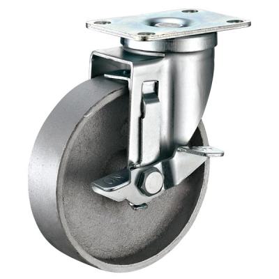 China Cast Iron Industrial Caster Wheels With Swivel And Side Lock Brakes for sale