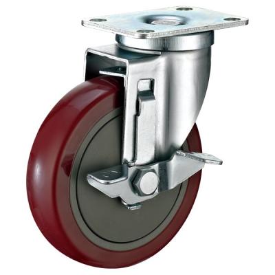 China Industrial Steel Heavy Duty Cart Wheels , Red PU Locking Swivel Casters for sale