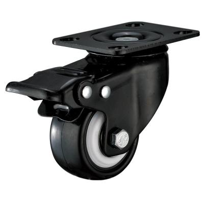 China Small Furniture PU Caster Wheel With Swivel Plate Total Locking Black Bracket for sale