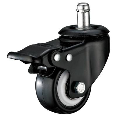 China Low Profile PU Caster Wheel With Grip Ring Stem Fitting Black Yoke Brake for sale