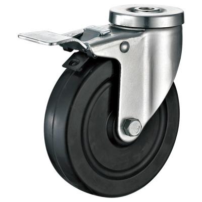 China Total Brakes Metal Industrial Cart Wheels / Slide Black Industrial Casters for sale