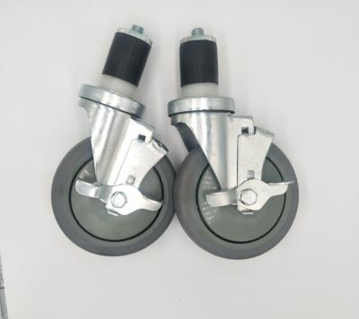 China 5 Inch Locking Expanding Stem Casters For Food Service Equipment Zin Plate for sale