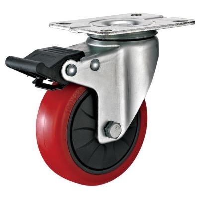 China 4 Inches Polyurethane PU Caster Wheel With Total Locking Brakes Color Optional for sale