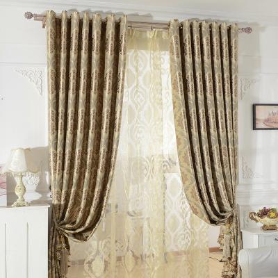 China Cheap Indian Blackout Style Flower Jacquard Curtain In Gold Color for sale