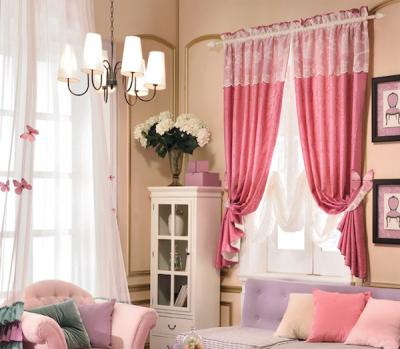 China Blackout fashion romantic style with fancy yarn curtains and draperies the pink curtain for sale