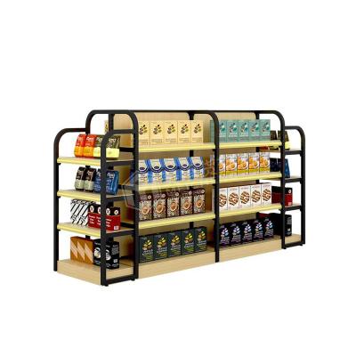 China Meicheng Metal Display Rack Custom Single Sided / Double Sided Arc Angle Rack Light Duty Double Side Gondola Island Shelving for sale