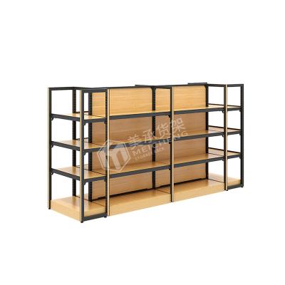 China Meicheng Single Sided Double Sided Commercial Wooden Gondola Shelves Retail Grocery Display Rack Multilayer Rack for sale