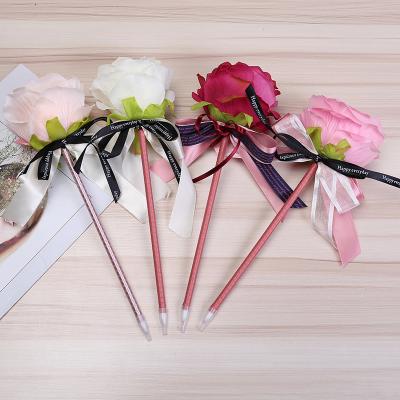 China New Popular Gift Pen Personal Custom Logo Bow Style Promotion Birthday/Wedding Tie Big Flower Rose Ball Pen for sale