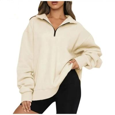 China Anti-wrinkle High Quality Custom Women's Luxury Heavy Weight Plain Vintage Polyester Cotton Half Zip Oversized Sweatshirt for sale