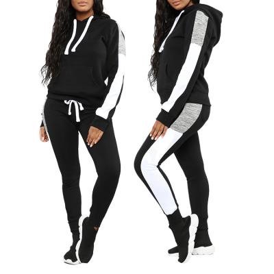 China Waterproof Custom Women's Pullover Hoodie Jogger Pants Set 100% Organic Cotton Color block stitching 2 Piece Set Tracksuit for Women for sale