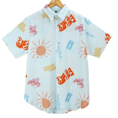 China Breathable Organic hemp men's shirts short sleeve printing Hawaiian shirt organic cotton poolside shirt for men for sale