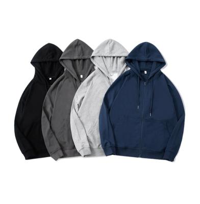 China Anti-Shrink 2023 autumn new 320 grams heavy loose men's hooded sweater solid color Men's zipper jacket for sale