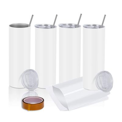 China 4 Pack PORTABLE Sublimation Straight Blank Stainless Steel 20oz Thin Skinny Tumbler With Wrap And Shrink Straws For DIY for sale