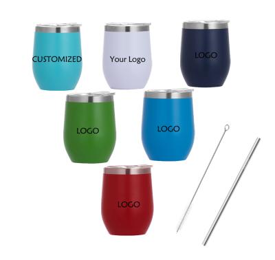 China Wholesale 12oz 350ml Stainless Steel Color Egg Shape Wine Tumbler PORTABLE Custom Wine Cup with Lid and Steel Straw for Gift for sale