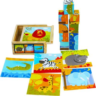 China Children's 3D Painting Toy 9 Hexagons Beech Wooden Electronic Trays Animal Building Block Early Education Puzzle Toys for sale