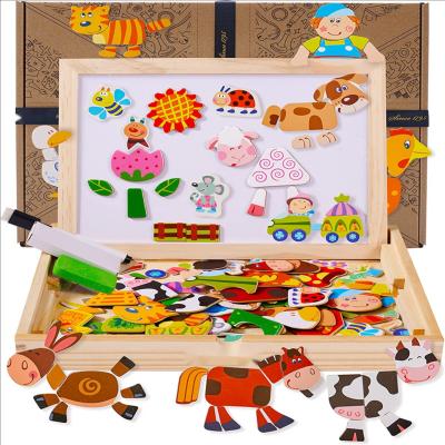 China Toy Factory Hot Sale Wooden Electronic Forest Animal Happy Farm Magnetic baffle children's drawing board double-sided educational toy for sale