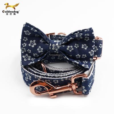 China OEM Pet Products Free Sample Custom Custom Adjustable Logo Bowtie And Flower Dog Lead Cloth Dog Collar Leashes Set for sale